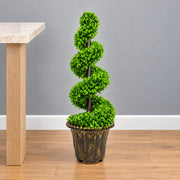 Artificial Green Large Leaf Spiral with Decorative Planter