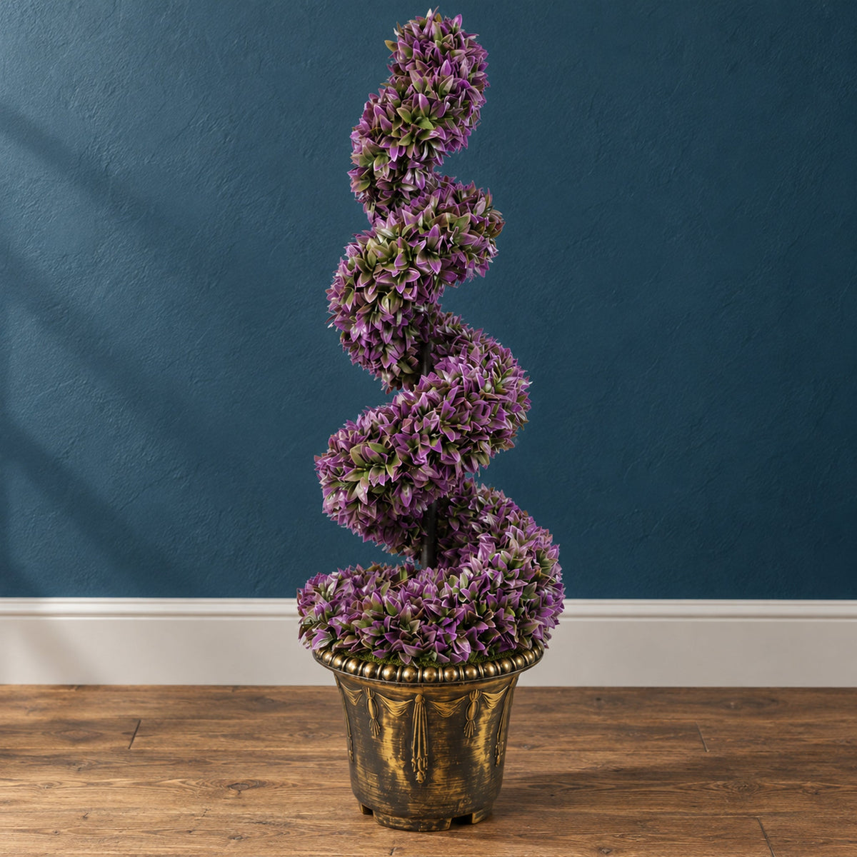 Artificial Purple Large Leaf Spiral with Decorative Planter