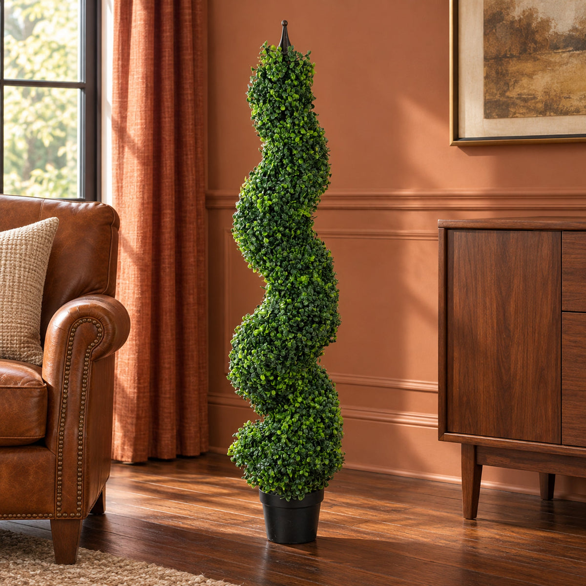 Artificial Boxwood Tower Topiary Tree - Spiral Decorative Top