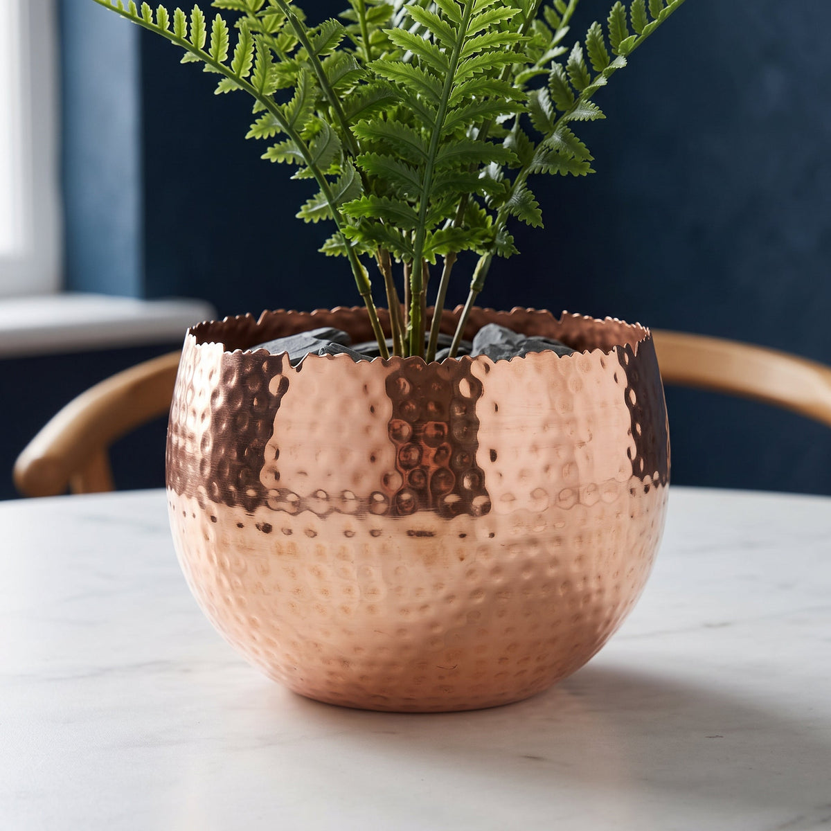 Leaf Large Metal Planter Hammered Handmade - Curvy Edge