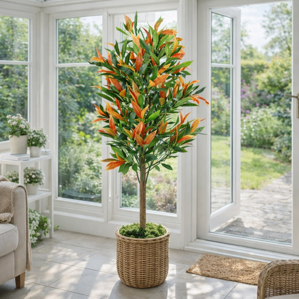 130cm Artificial Red & Green Ficus Tree