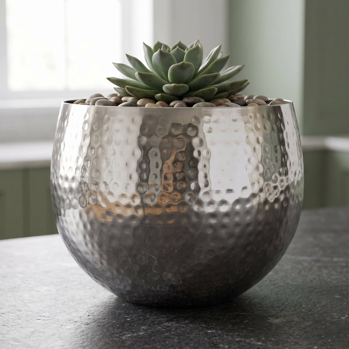 Leaf Large Metal Planter Hammered Handmade - Straight Edge