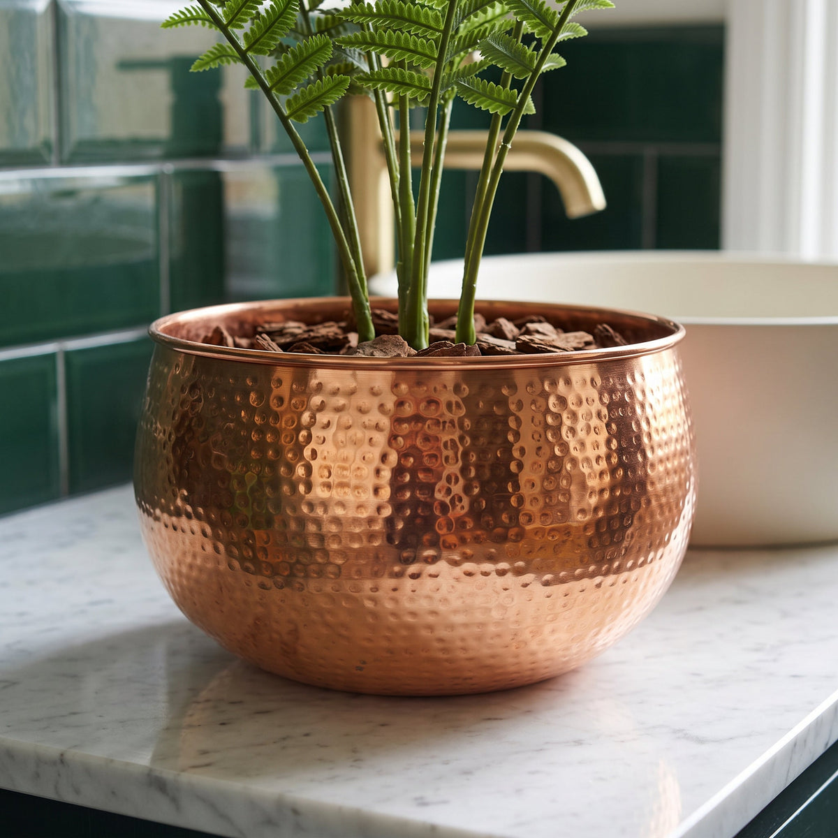 Large Metal Display Bowl Hammered Finish - Straight Edge