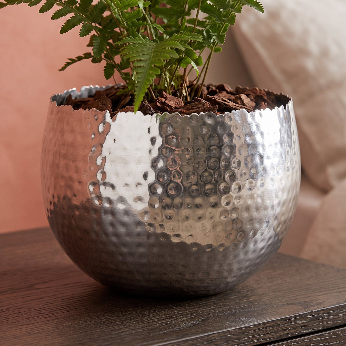 Leaf Large Metal Planter Hammered Handmade - Curvy Edge