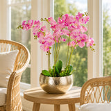 Large Artificial Orchids Display with XL Metal Bowl Planter 70x70cm