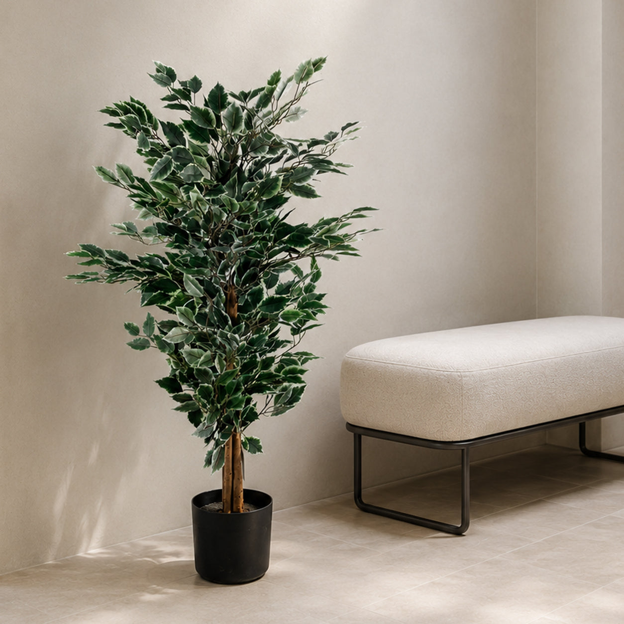 130cm Künstlicher, panaschierter, weiß-grüner buschiger Ficus-Baum