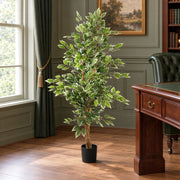 130cm Artificial Variegated White/Green Bushy Ficus Tree