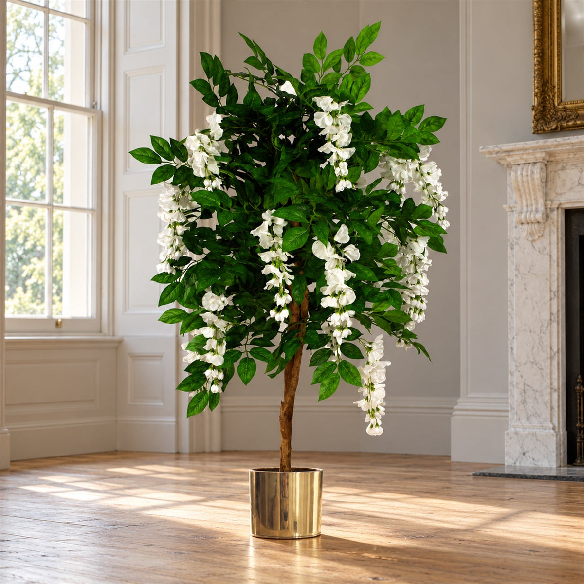 130cm Luxury Artificial Wisteria Tree White Flowers - Premium Range