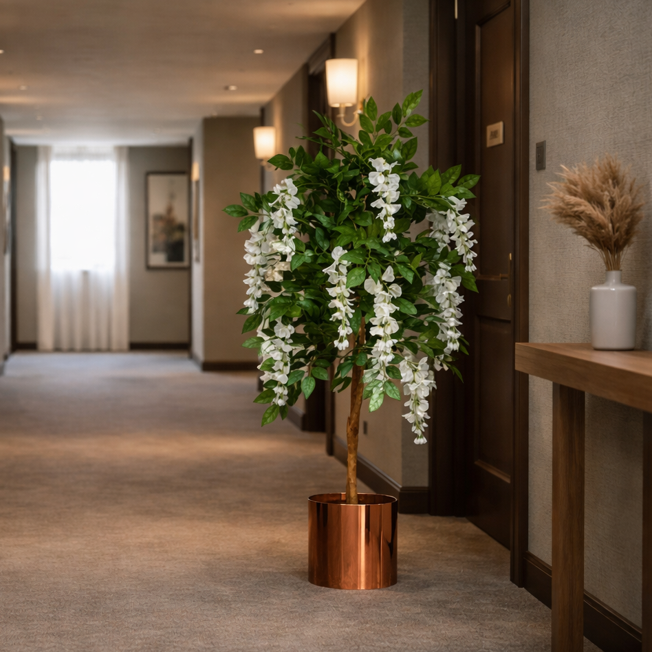 130cm Luxury Artificial Wisteria Tree White Flowers - Premium Range