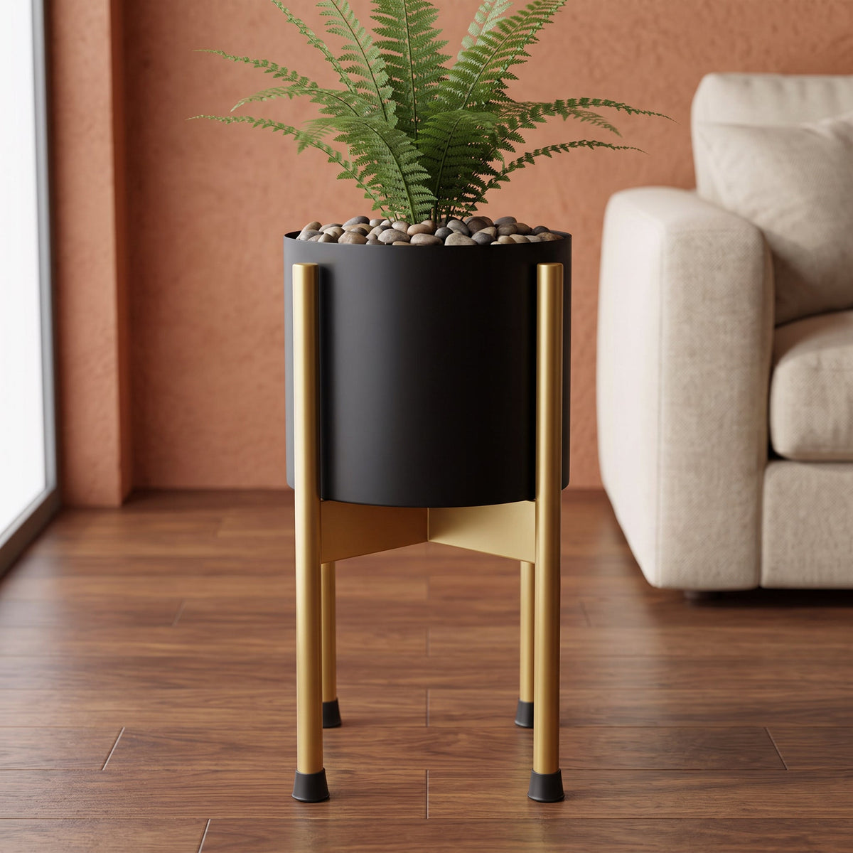 Medium Gold Stand with Metal Planter 38.5cm x 18cm