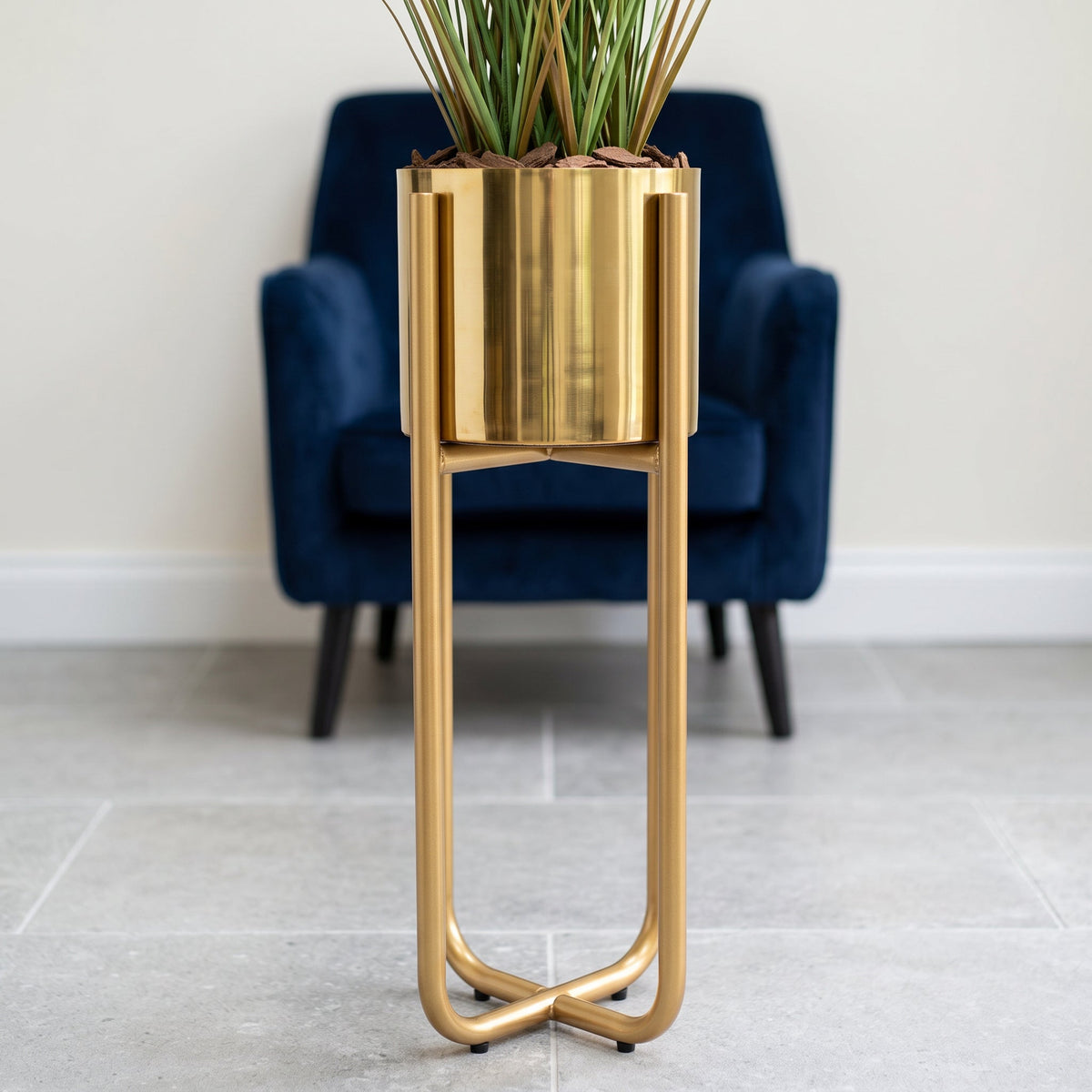 Tall Gold Planter Stand with Metal 62cm x 18cm