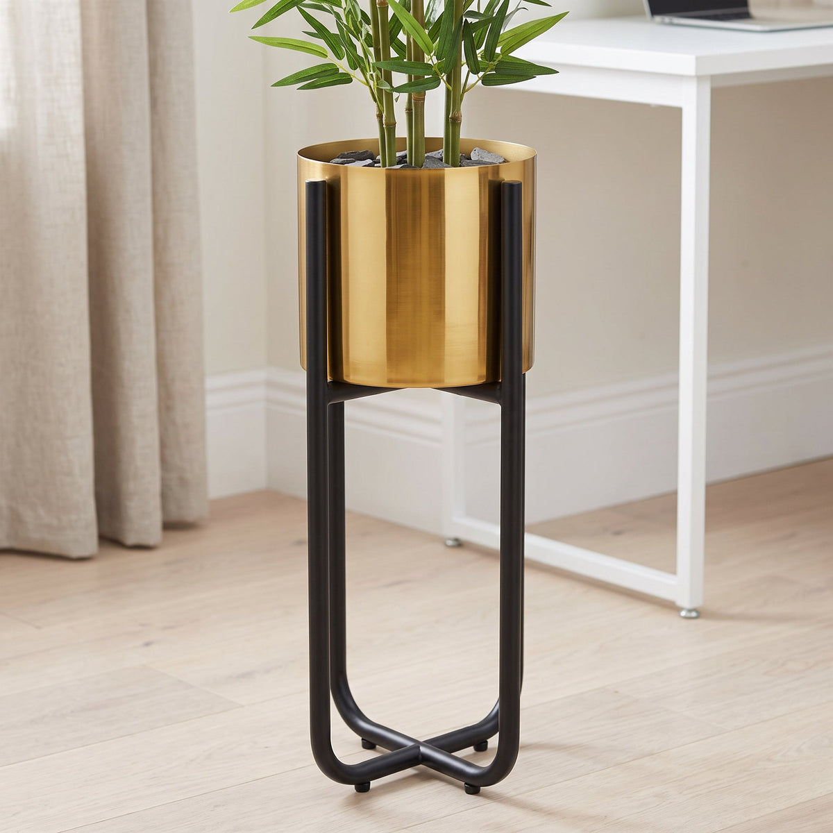 Tall Black Stand with Gold Metal Planter 62cm x 18cm