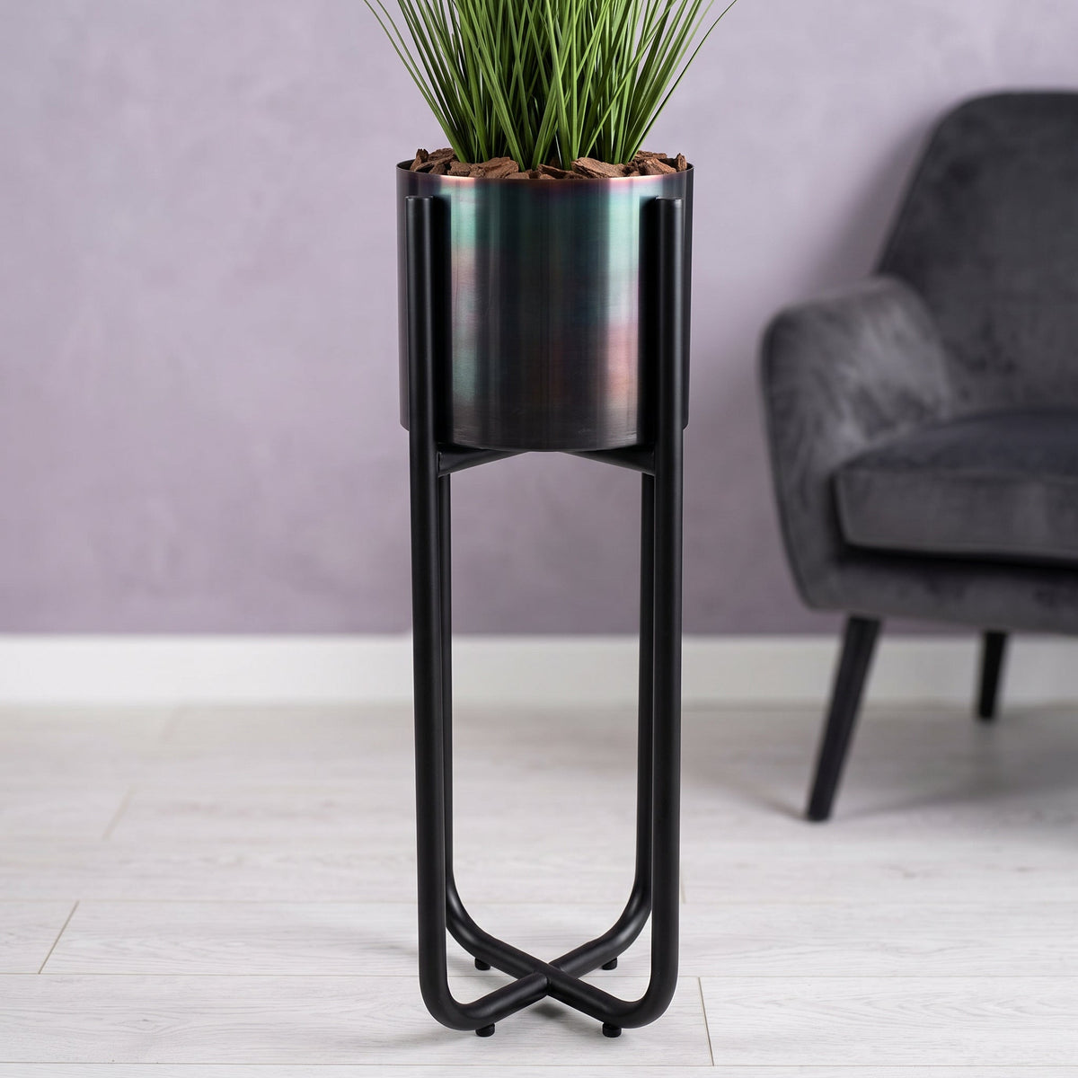 Tall Black Stand with Gold Metal Planter 62cm x 18cm