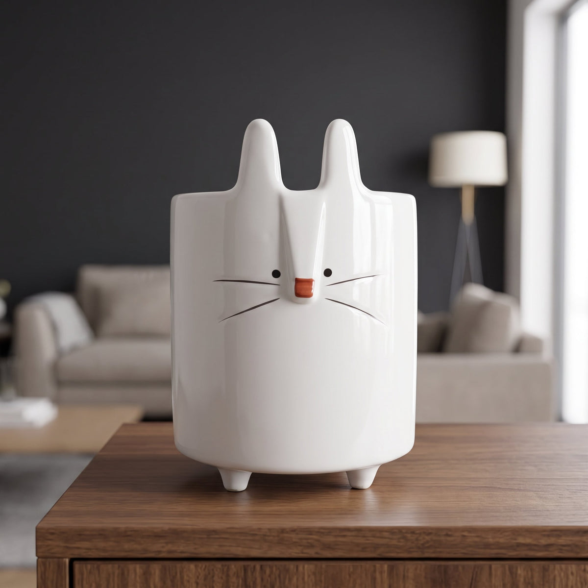 15cm Ceramic White Rabbit Planter