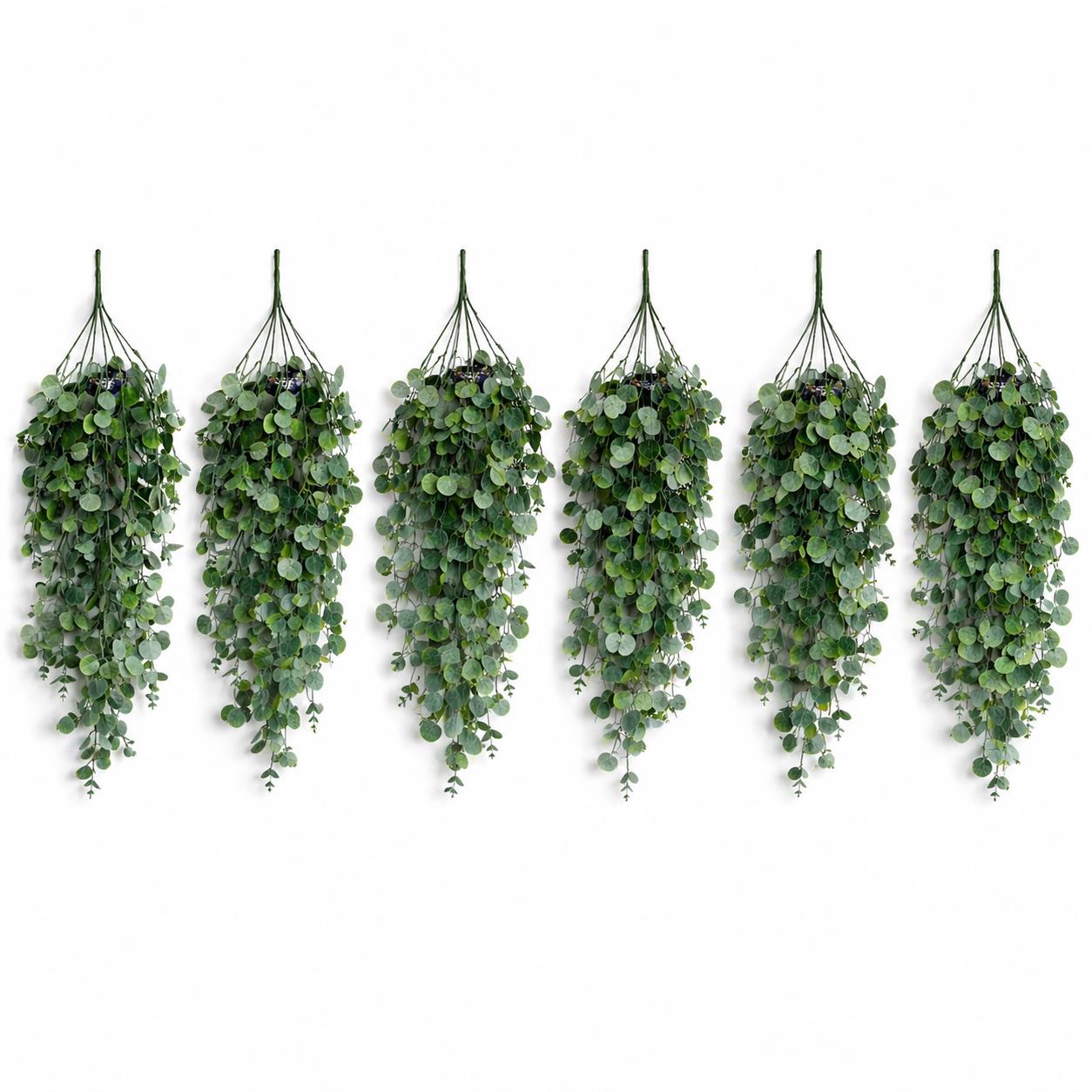 75cm Artificial Trailing Round Leaf Hanging Foliage Plant - Soft Eucalyptus Green - Pack of 6