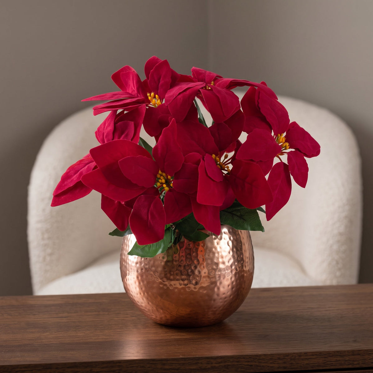 Artificial Christmas Xmas Red Poinsettia Table Display