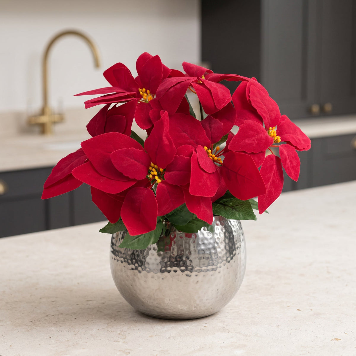 Artificial Christmas Xmas Red Poinsettia Table Display