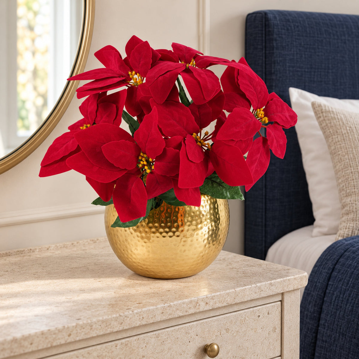 Artificial Christmas Xmas Red Poinsettia Table Display