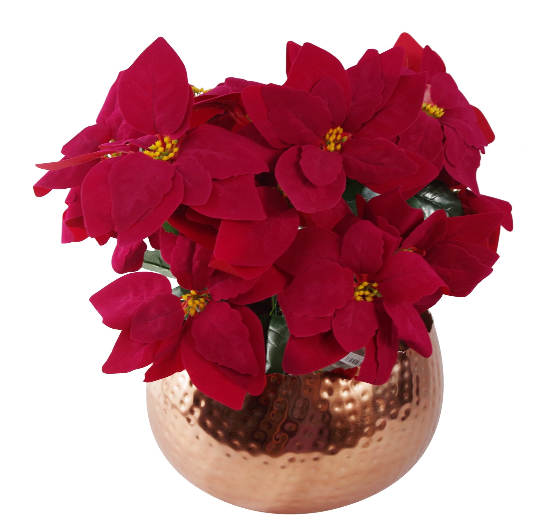Artificial Christmas Xmas Poinsettias Table Display in Large Metal Planter