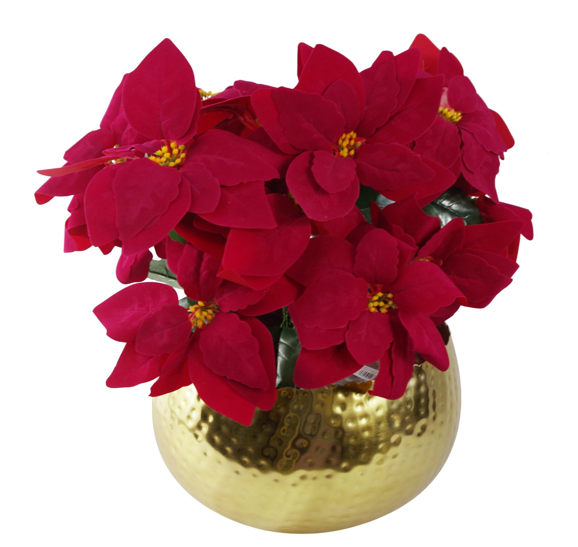 Artificial Christmas Xmas Poinsettias Table Display in Large Metal Planter