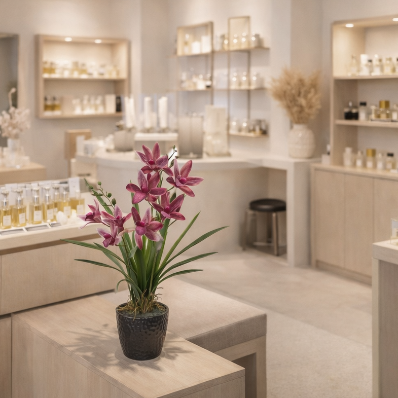 50cm Large Dark Pink Artificial Orchid in Ceramic Planter