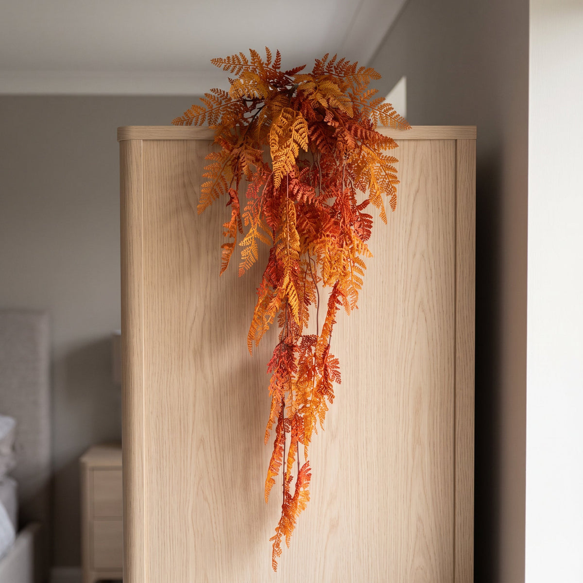 100cm Artificial Hanging Maidenhair Fern Trailing Plant Autumn Orange