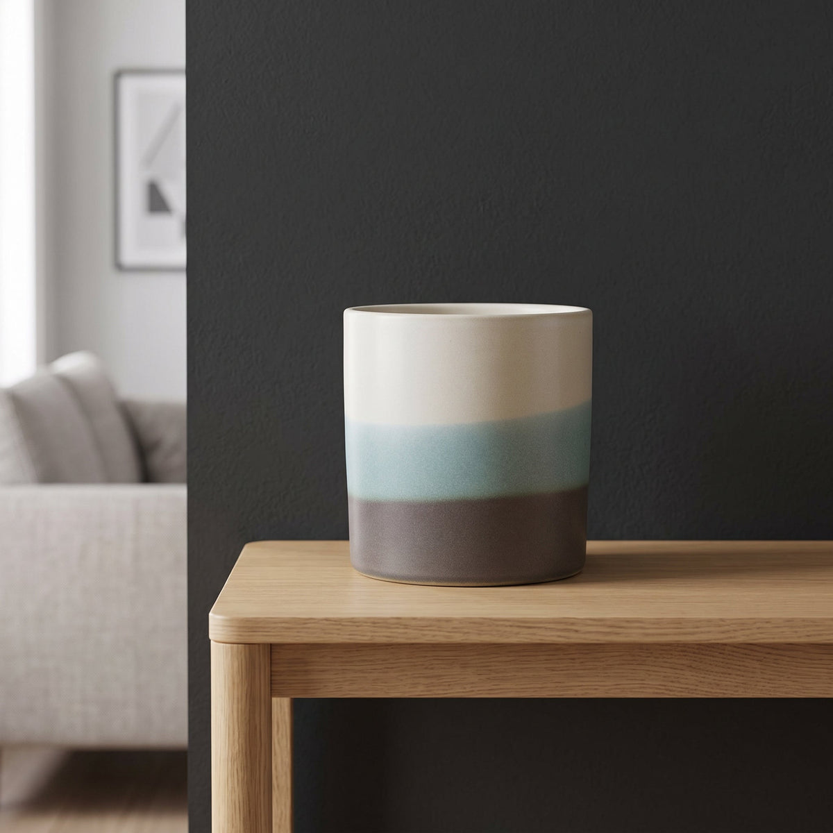 12cm Blue Sand Stripe Ceramic Planter