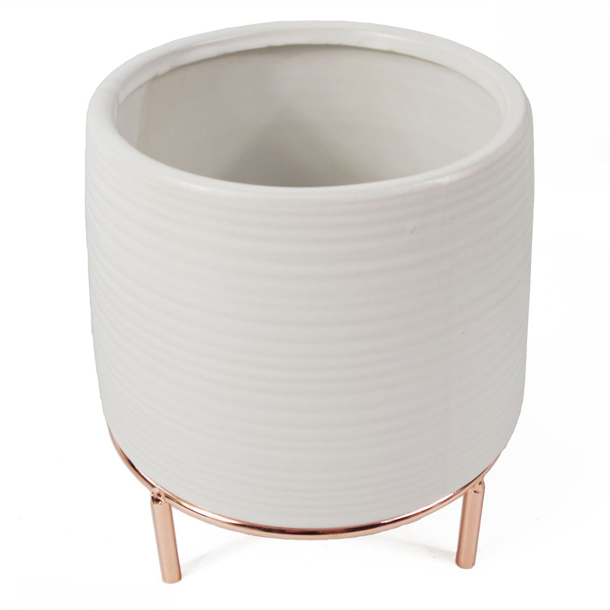 18cm White Ceramic Planter with Gold Metal Stand – image 4