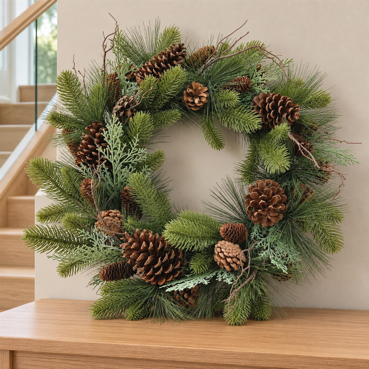 60cm Artificial Christmas Pine Cone Wreath
