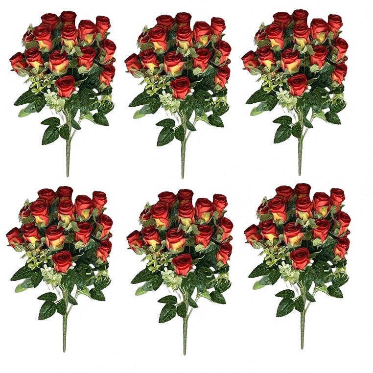 52cm Artificial Red Rose Bunch – Pack of 6