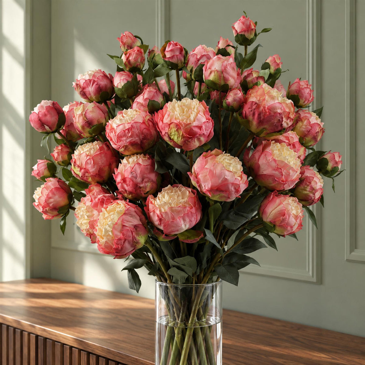 55cm Peony Artificial Flower Stems - 4 flowers 3 buds