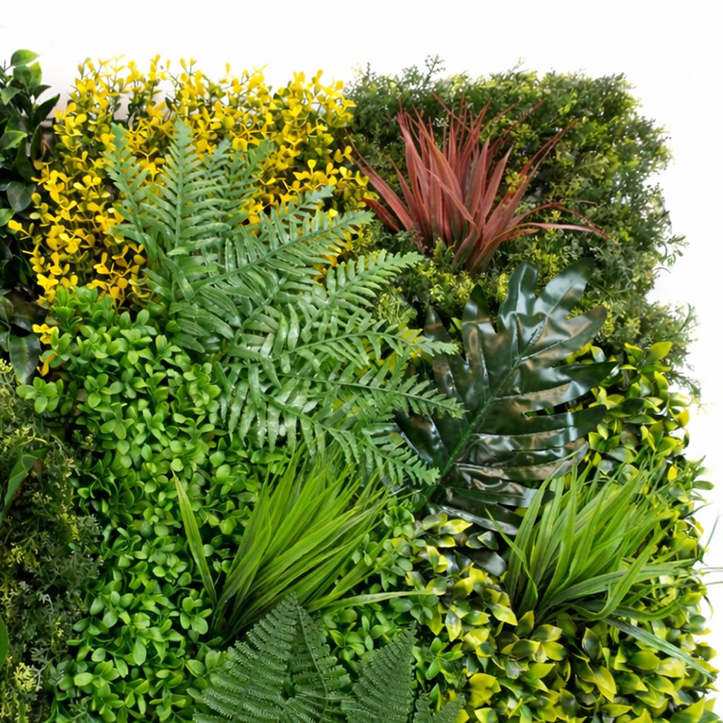 Panneau mural végétal artificiel de 100 cm, mélange tropical avec feuillage de Monstera et de fougère