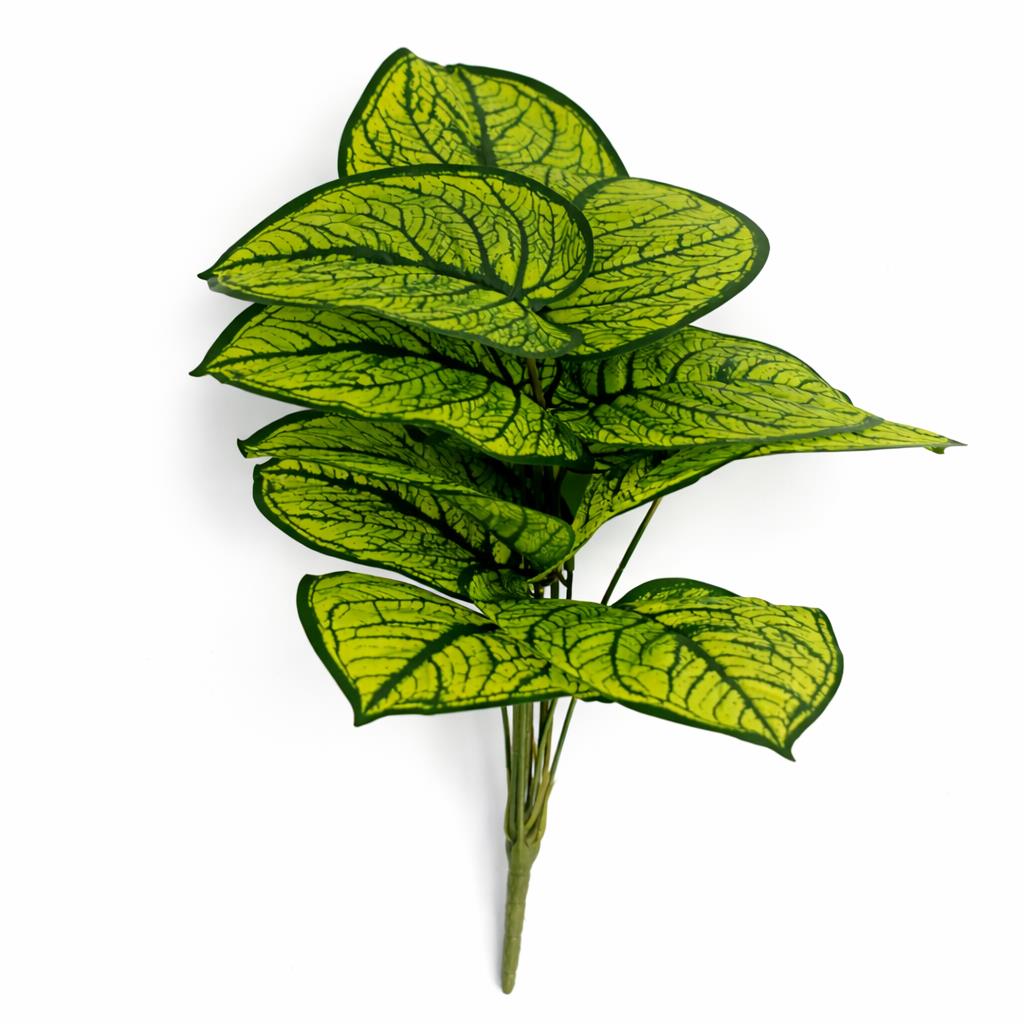 60cm Artificial Caladium Style Stem Plant Bright Green Variegated Faux Foliage Arrangement