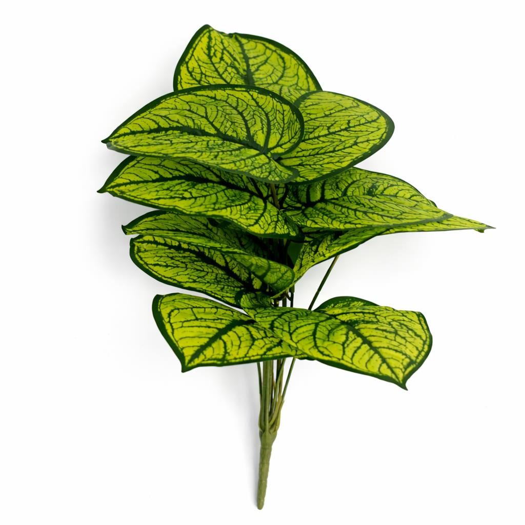 60cm Artificial Caladium Style Stem Plant Bright Green Variegated Faux Foliage Arrangement