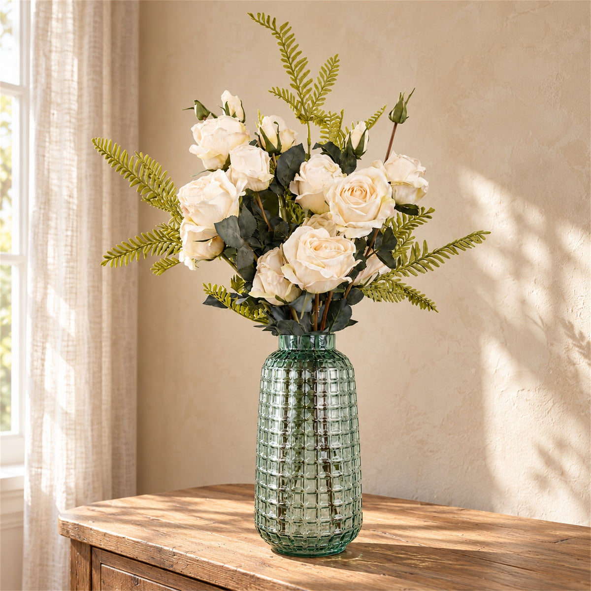 60cm Artificial Rose Display Glass Vase