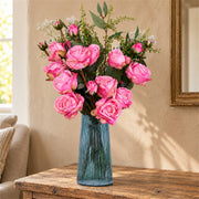 60cm Pink Rose Artificial Flower Display Glass Vase