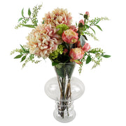 Vase bulle en verre avec chrysanthème rose artificiel de 60 cm