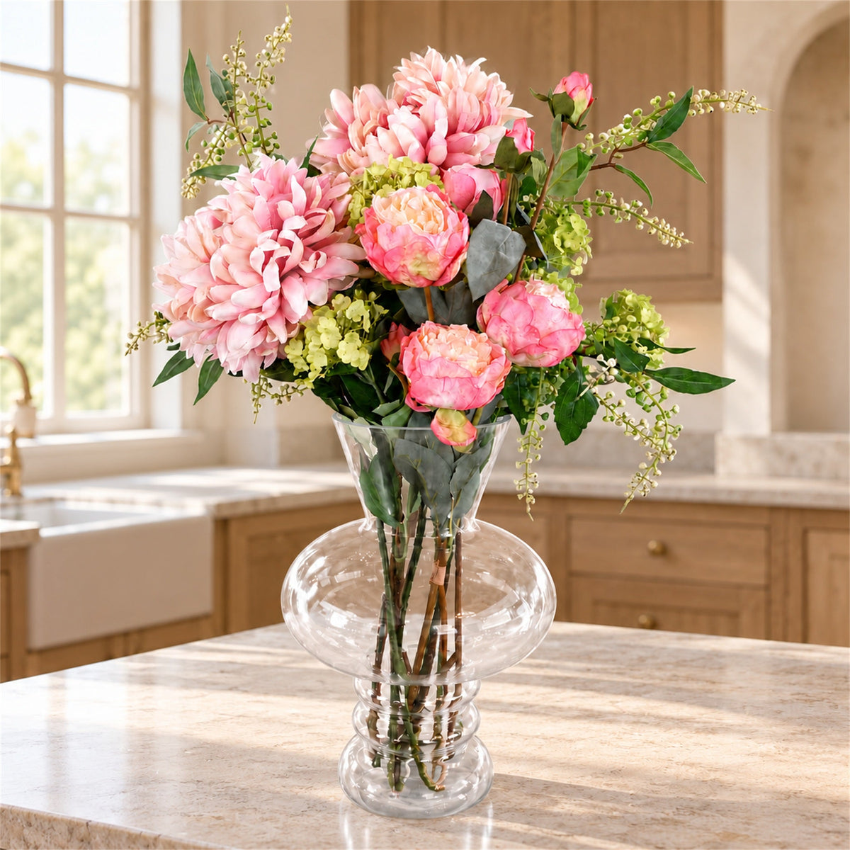 60cm Artificial Chrysanthemum Mix Glass Bubble Vase