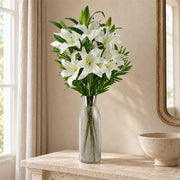 100cm Artificial White Lily and Fern Display Glass Vase