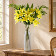 100cm Artificial Yellow Lily and Fern Display Glass Vase