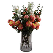 60cm Rauchgraue Vase mit rosa Pfingstrosen und künstlichem Eukalyptus