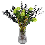 80 cm künstliches Arrangement aus schwarzem Eukalyptus und Viburnum in Glasvase