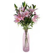 100cm Artificial Pink Lily Flower Arrangement Glass Vase