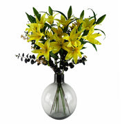 100cm Yellow Lily Black Eucalptus Glass Ball Vase