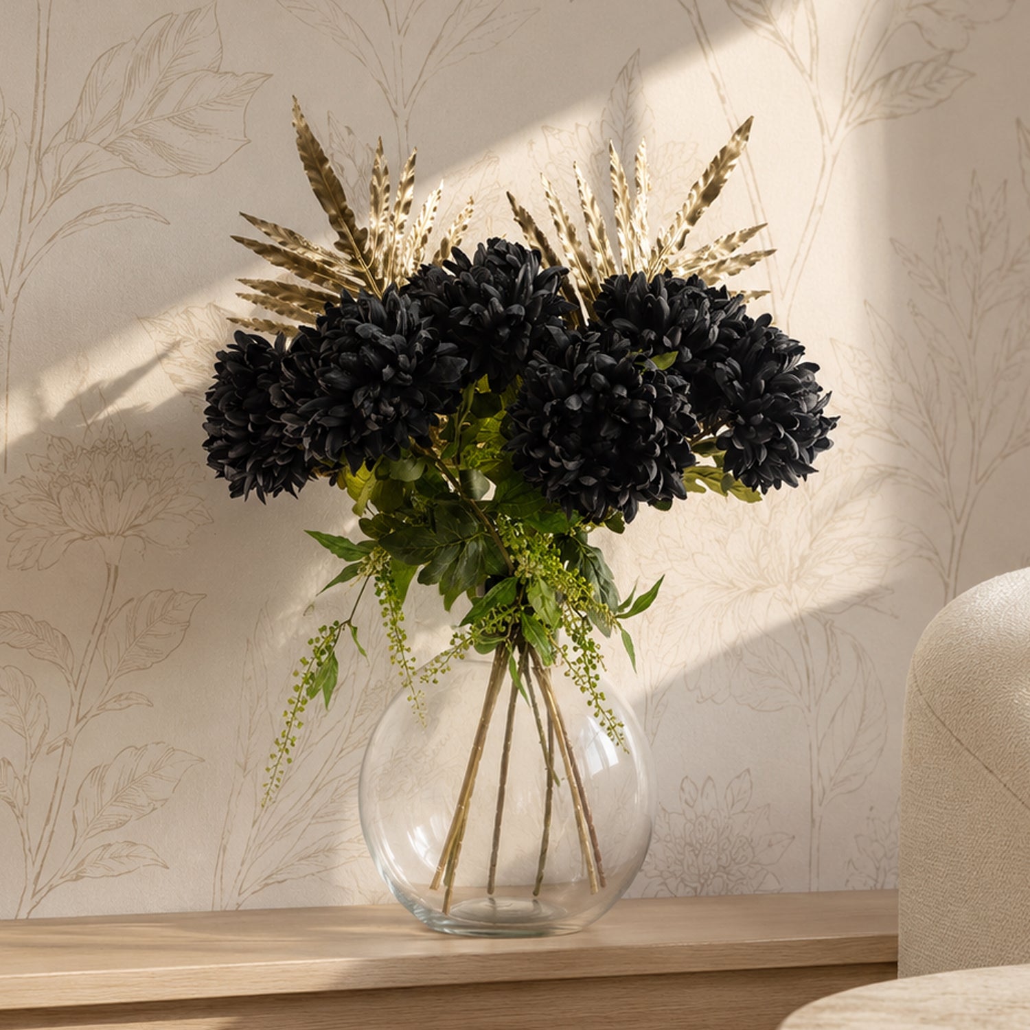 95cm Artificial Black Chrysanthemum Bundle Glass Ball Vase – image 7