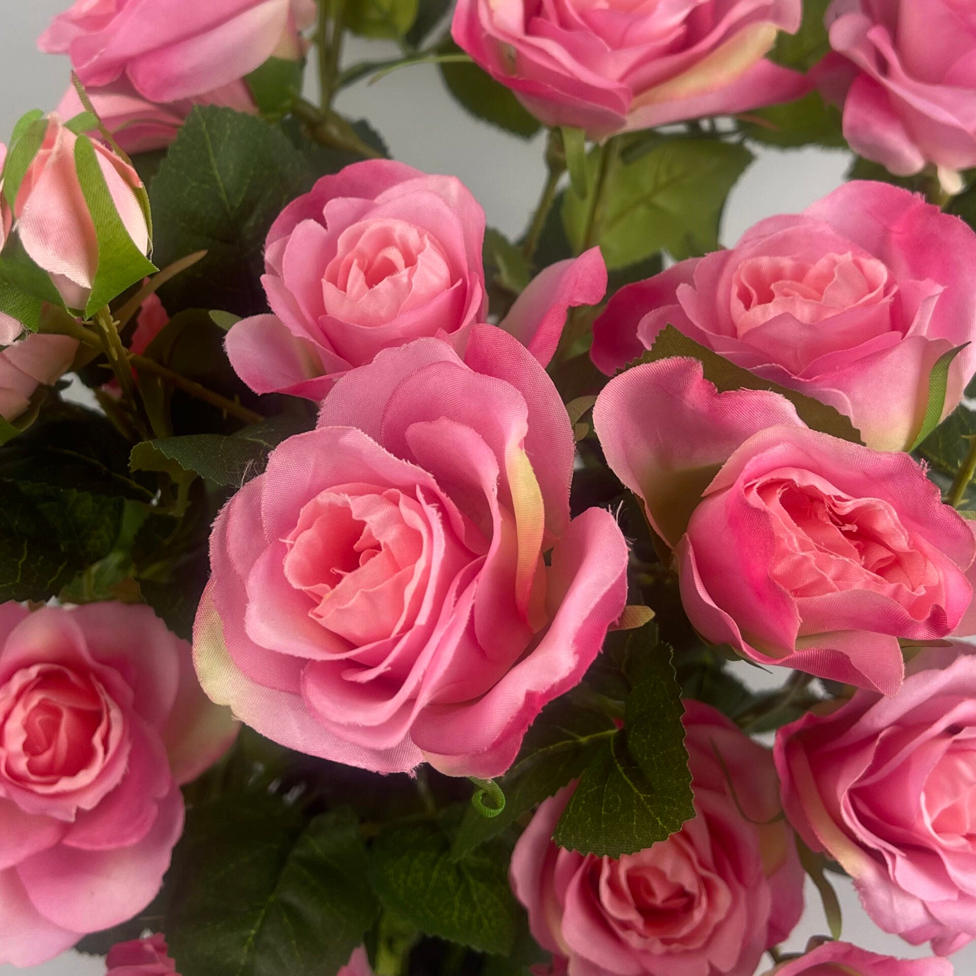 60cm Premium Rose Bush Pink Silk Flowers and Leaves