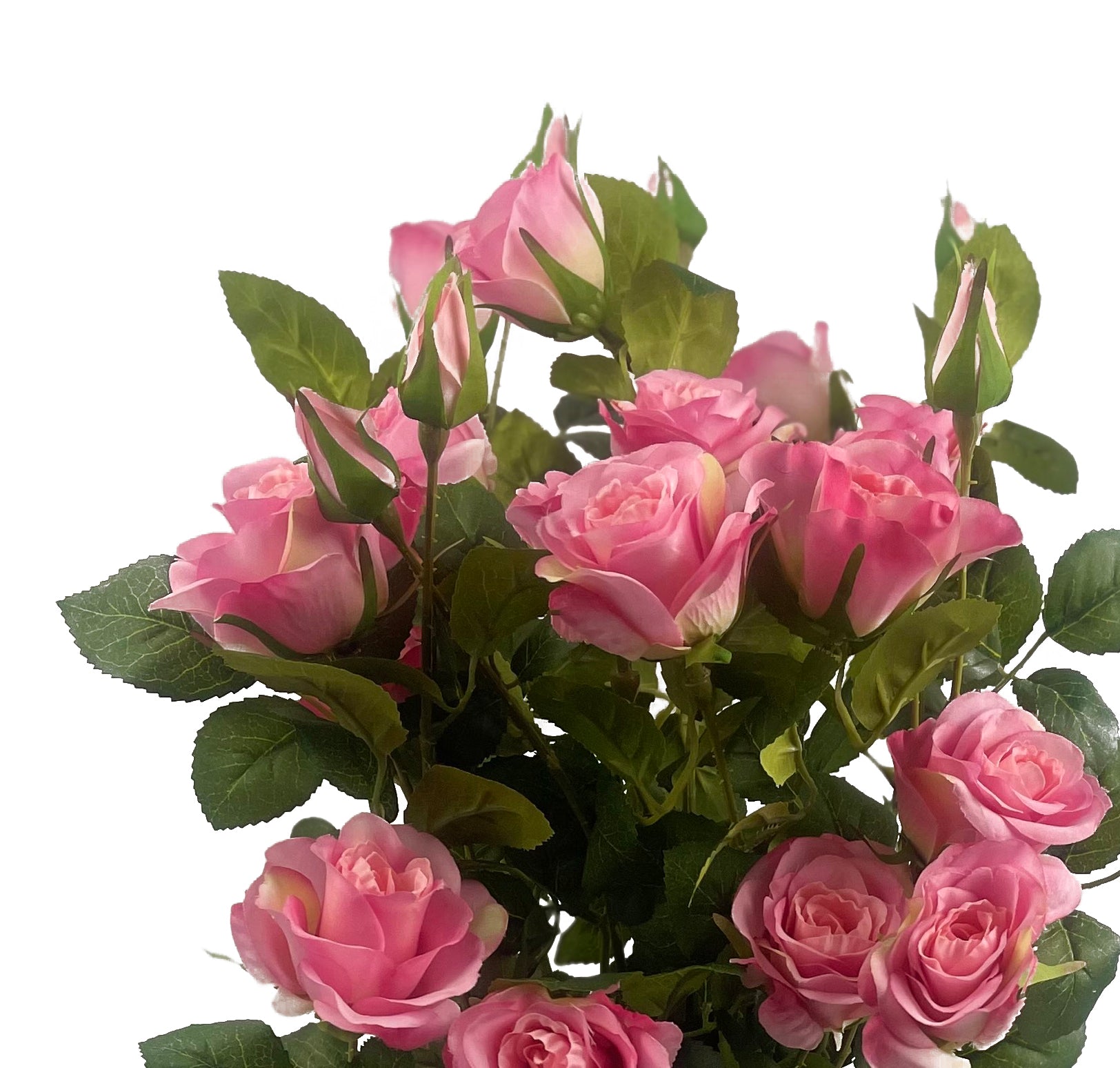 60cm Premium Rose Bush Pink Silk Flowers and Leaves