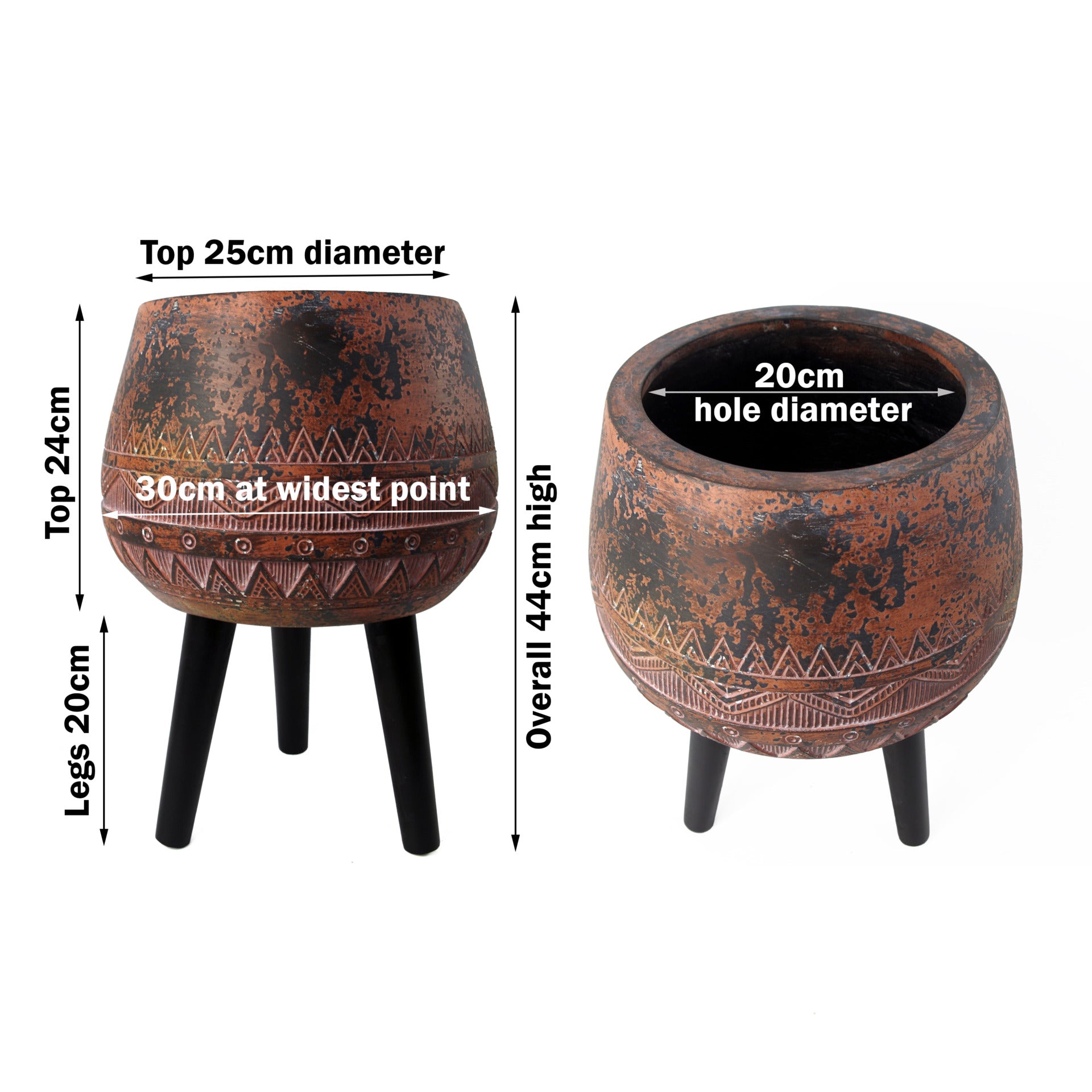 44cm x 30cm Large Zaturn Planter Brown / Black with Legs Large