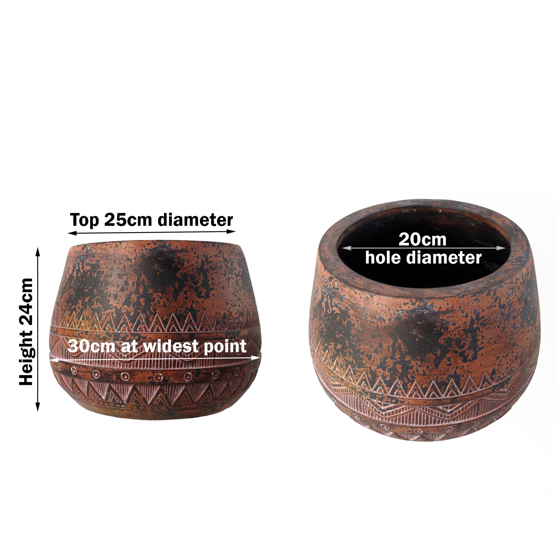 24cm x 30cm Large Zaturn Planter Brown / Black