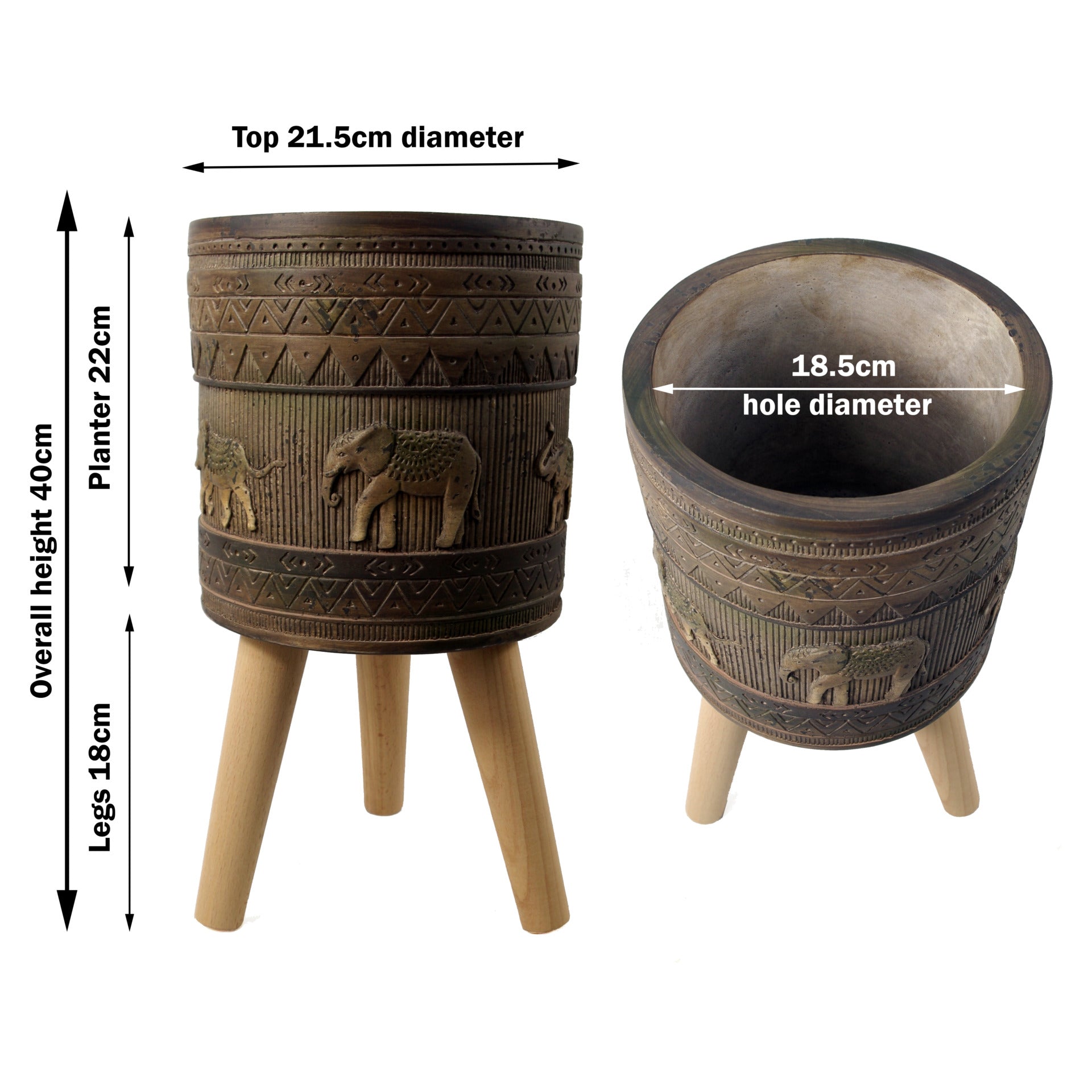 40cm x 21.5cm Zandi Elephant Composite Large Planter